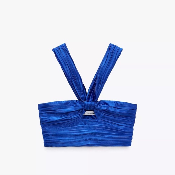 Zara Tops - Zara Blue Ruched Crop Top Size S